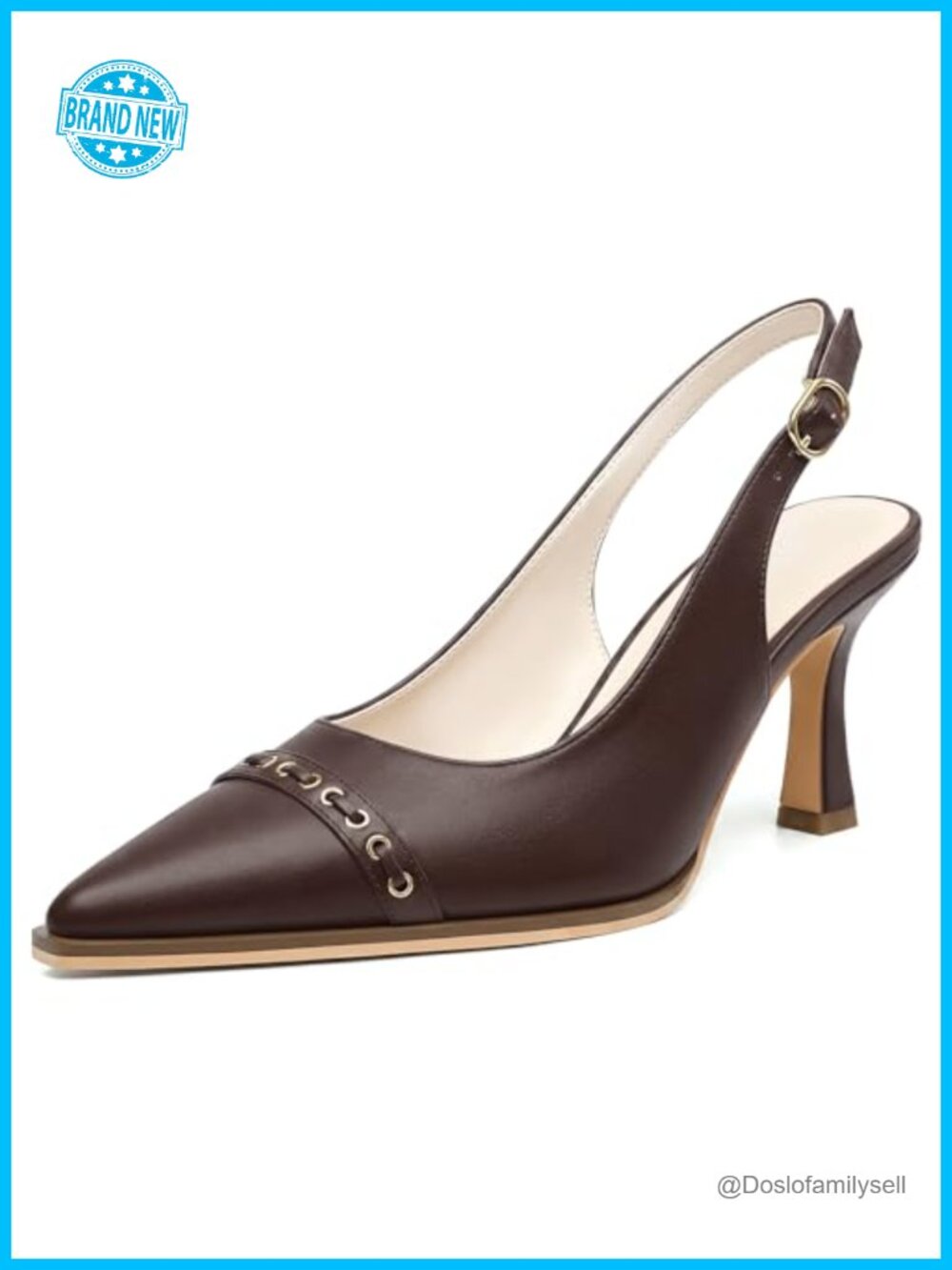 Faux Leather Slingback Kitten Heel Pointed Toe Pump 3.15in